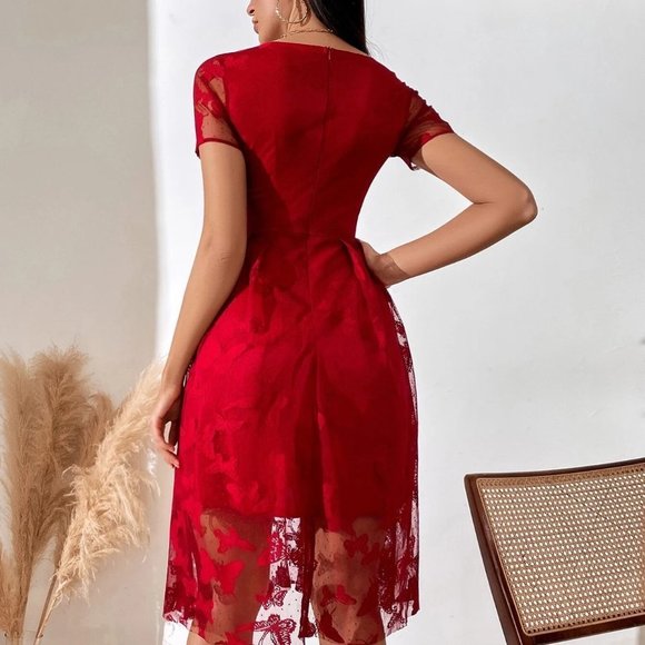 Red Preppy Womens Butterfly Print Popover Hem Dress - Picture 2 of 5